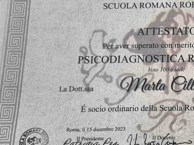 Attestato di formazione Scuola Romana Rorschach